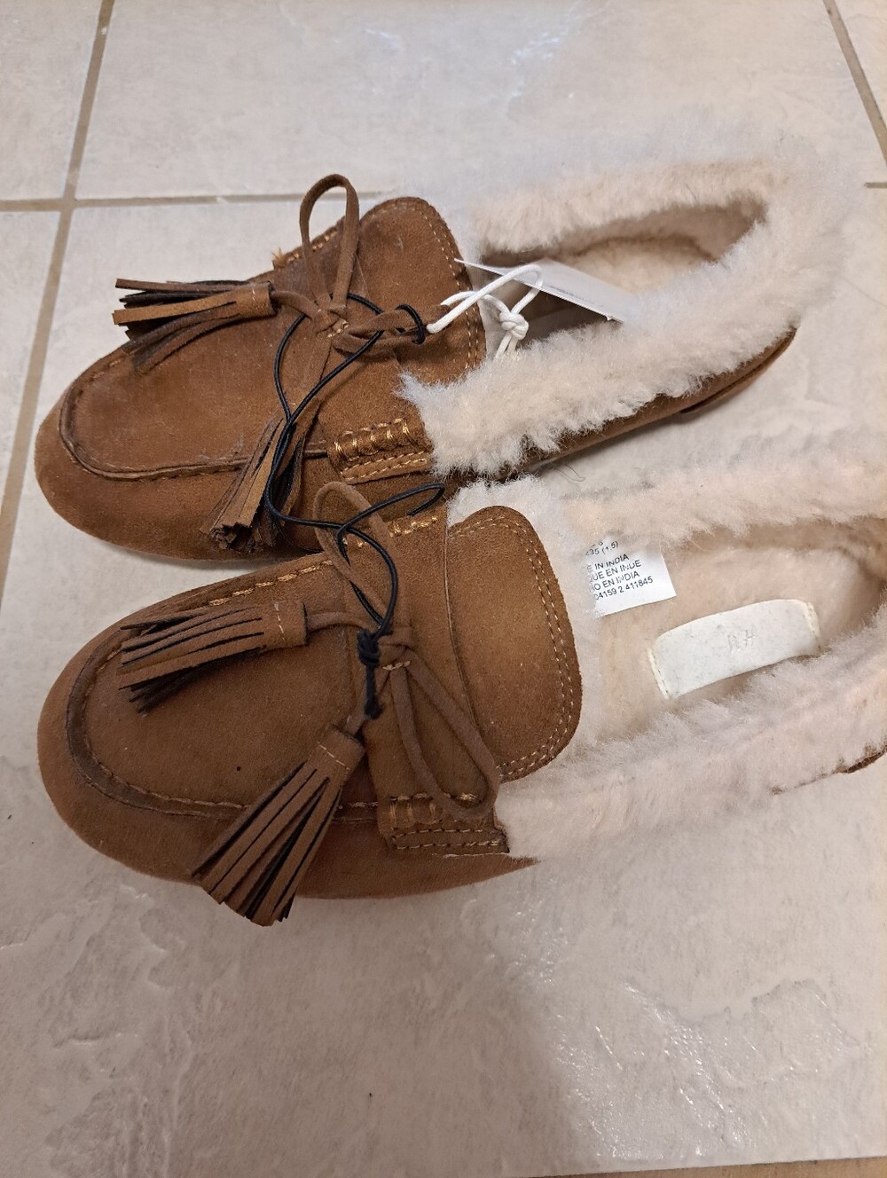 H&M Chestnut Suede Shearling-Lined Slippers